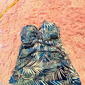 Bleu Rod Beattie Blue and White Leaf Print Dress tankini
